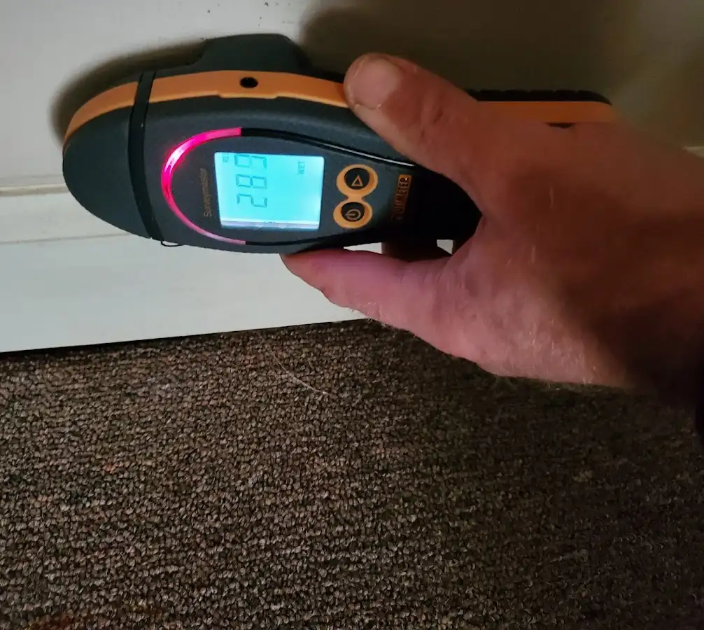 Moisture detection at baseboard during Burst Pipe Cleanup in Alamosa
